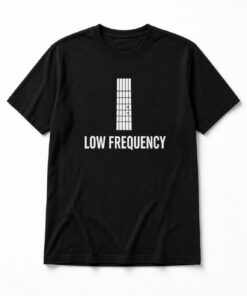 Low Frequency Bass Guitar unisex t-shirt in black with vertical bass guitar fretboard