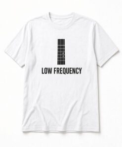Low Frequency Bass Guitar unisex t-shirt in white with vertical bass guitar fretboard