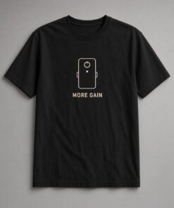 More Gain Guitar Pedal unisex t-shirt in black with minimalist effects pedal outline with one knob