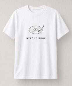 Needle Drop Minimalist Turntable unisex t-shirt in white with small line-art turntable
