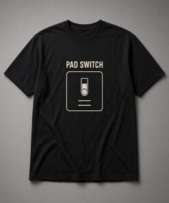 Pad Switch Studio Gear unisex t-shirt in black with toggle switch icon in a rounded square