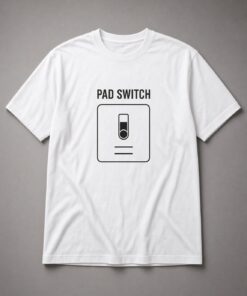 Pad Switch Studio Gear unisex t-shirt in white with toggle switch icon in a rounded square