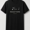 Pickup Note Music Notation unisex t-shirt in black with eighth note leading over a barline