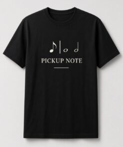 Pickup Note Music Notation unisex t-shirt in black with eighth note leading over a barline