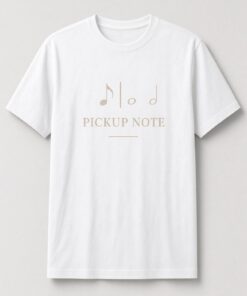 Pickup Note Music Notation unisex t-shirt in white with eighth note leading over a barline