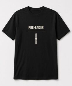 Pre-Fader Mixing Console unisex t-shirt in black with single mixing console fader