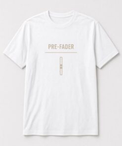 Pre-Fader Mixing Console unisex t-shirt in white with single mixing console fader