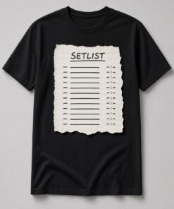 Setlist Torn Paper unisex t-shirt in black with torn paper setlist with blank lines