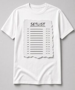 Setlist Torn Paper unisex t-shirt in white with torn paper setlist with blank lines