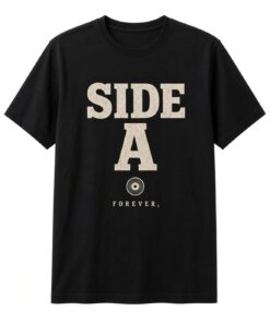 Side A Forever Vinyl Record unisex t-shirt in black with distressed SIDE A lettering and a record icon