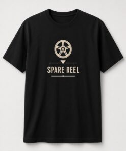 Spare Reel Analog Tape unisex t-shirt in black with single tape reel with a small arrow