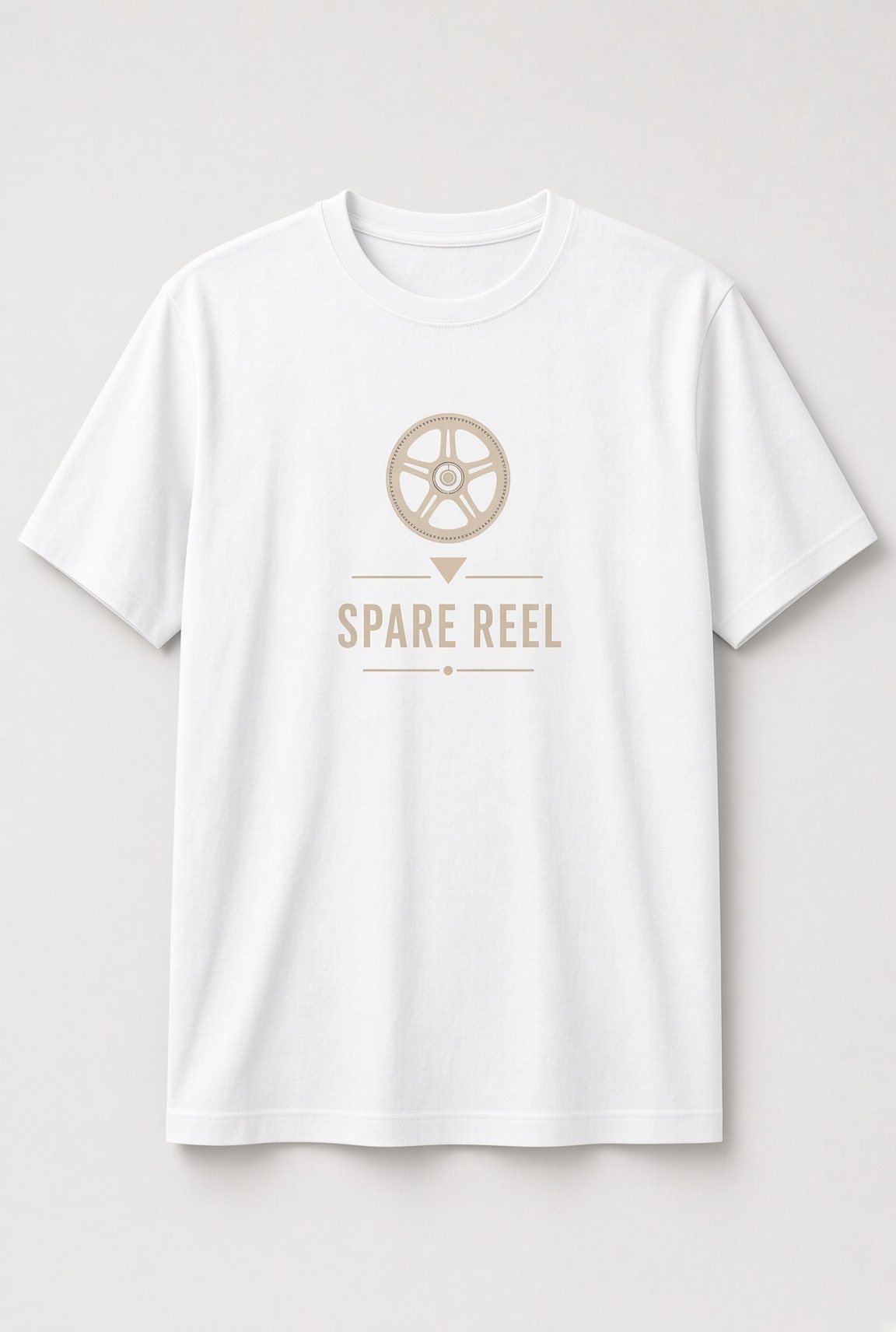 Spare Reel Analog Tape unisex t-shirt in white with single tape reel with a small arrow