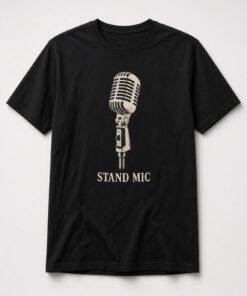 Stand Mic Vintage Microphone unisex t-shirt in black with detailed vintage microphone illustration