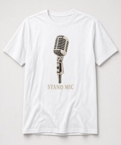Stand Mic Vintage Microphone unisex t-shirt in white with detailed vintage microphone illustration