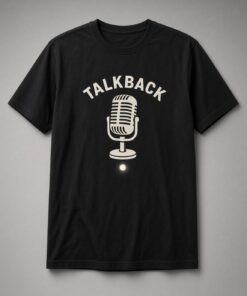 Talkback Retro Microphone unisex t-shirt in black with retro microphone with a glowing light
