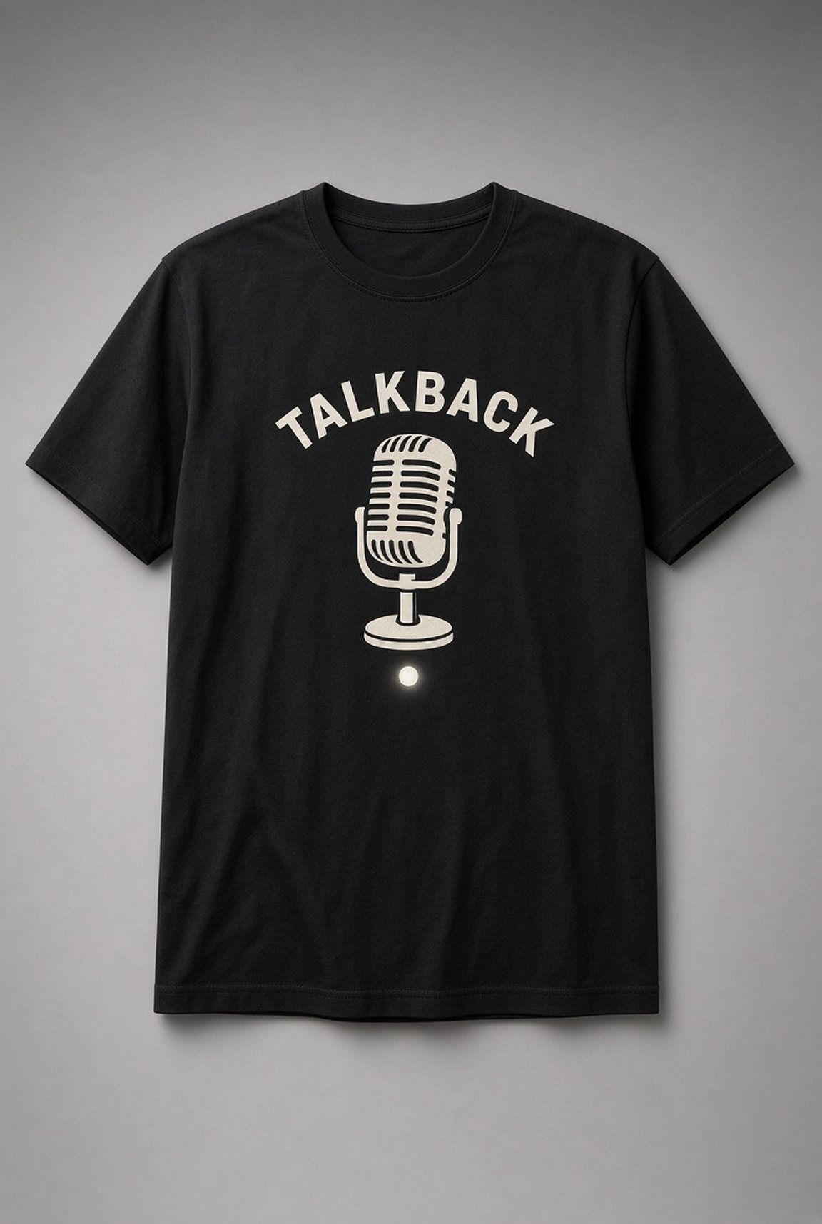 Talkback Retro Microphone unisex t-shirt in black with retro microphone with a glowing light