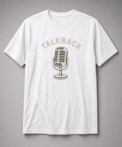 Talkback Retro Microphone unisex t-shirt in white with retro microphone with a glowing light