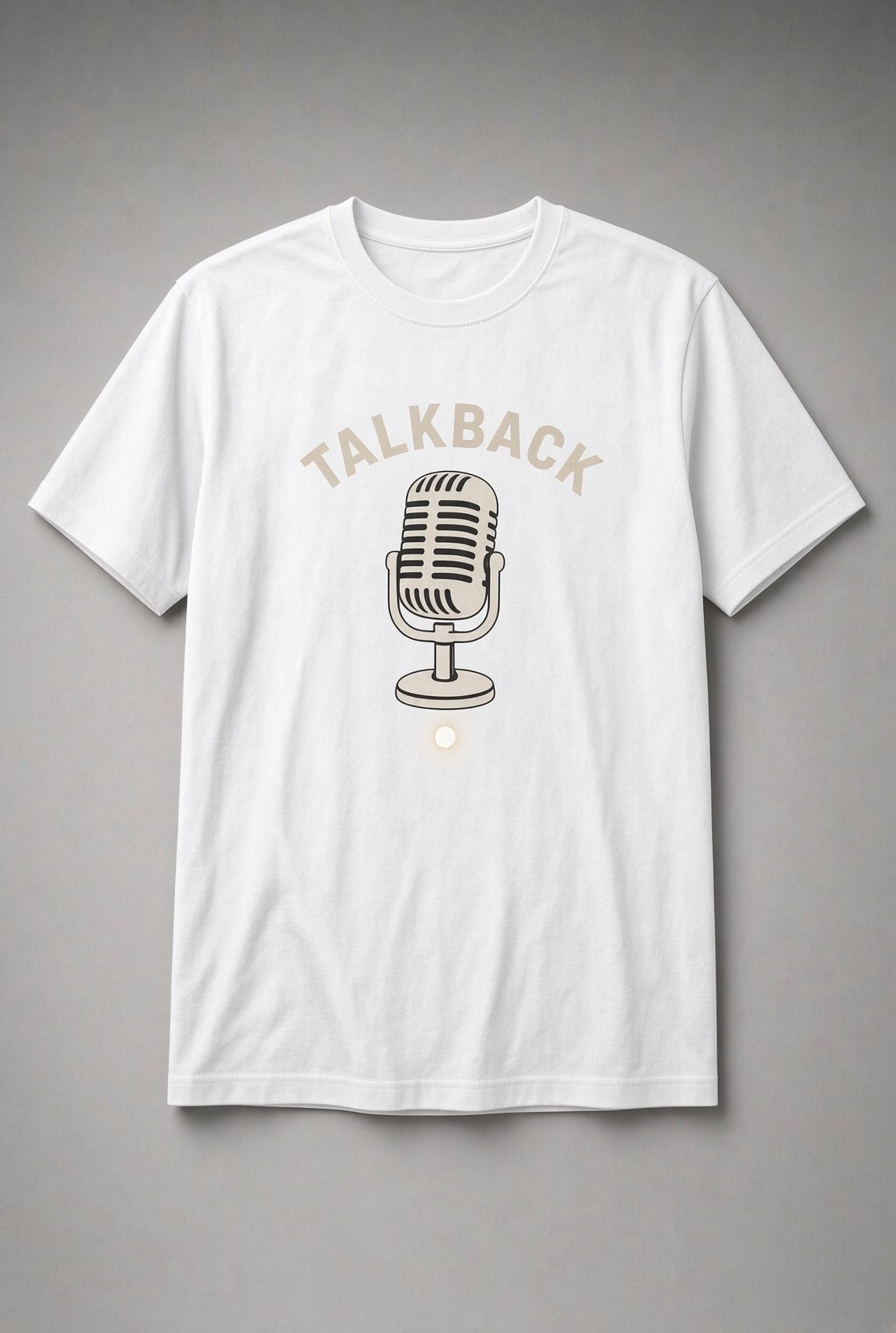 Talkback Retro Microphone unisex t-shirt in white with retro microphone with a glowing light