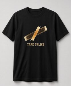 Tape Splice Analog Tape unisex t-shirt in black with two crossed strips of worn splicing tape