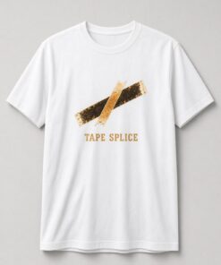 Tape Splice Analog Tape unisex t-shirt in white with two crossed strips of worn splicing tape