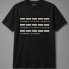 The Refrain Repeat Pattern unisex t-shirt in black with rows of bars with the words repeated